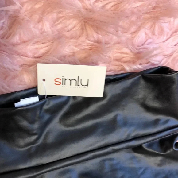 Original Black Simlu Polyester Leather-look High-waisted MIDI Skirt - Picture 2 of 5